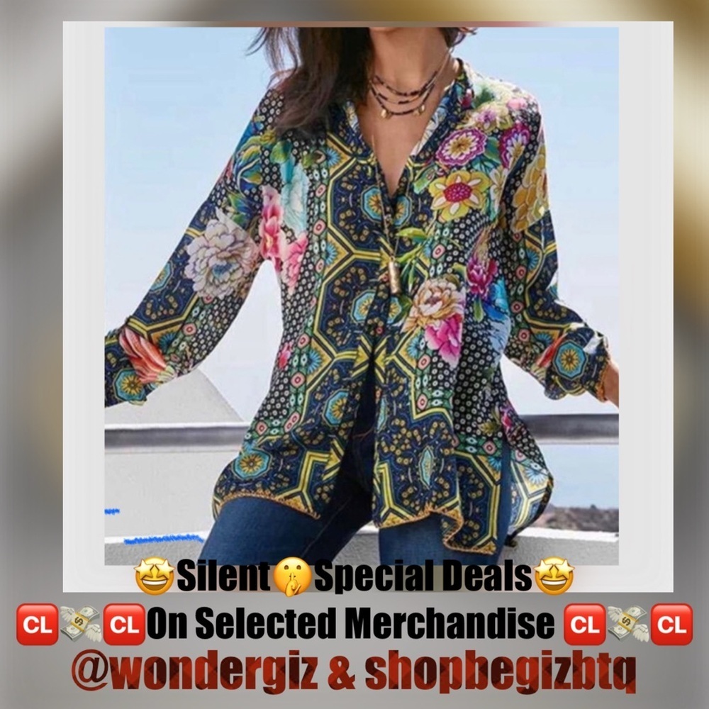 🔥🔥NWT Johnny Was Fagan Bohemian Silk Button Front Multicolor Flowers Tunic Small